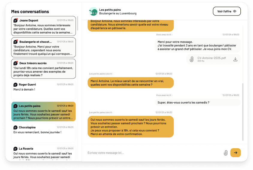 Chat interface with recruiters